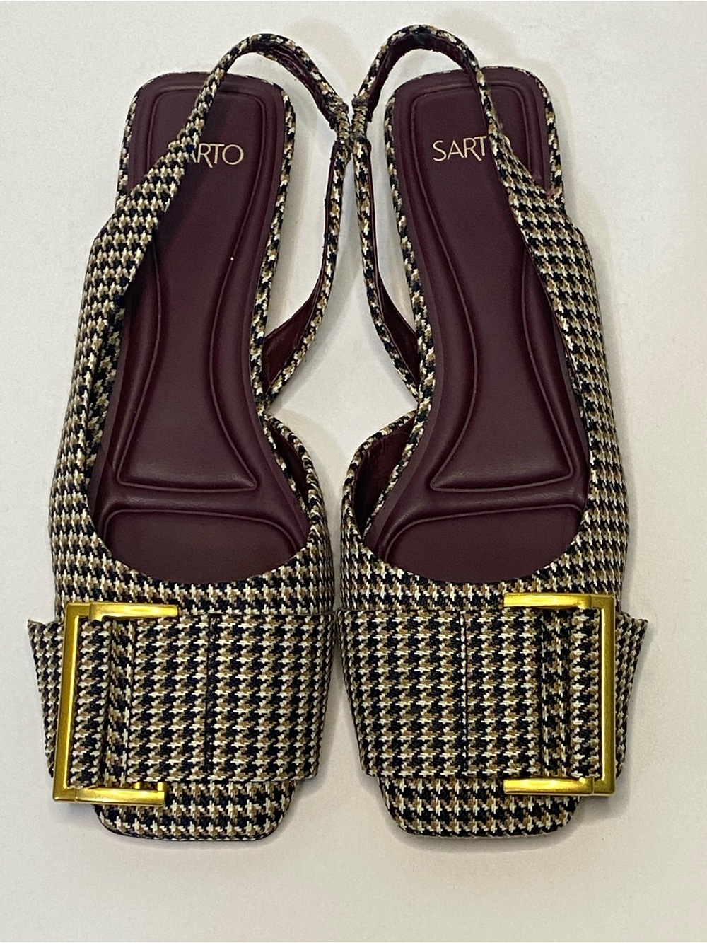 SARTO by Franco Sarto Houndstooth Tweed Slingback Flats Gold Buckle Size 8 - Picture 11 of 16